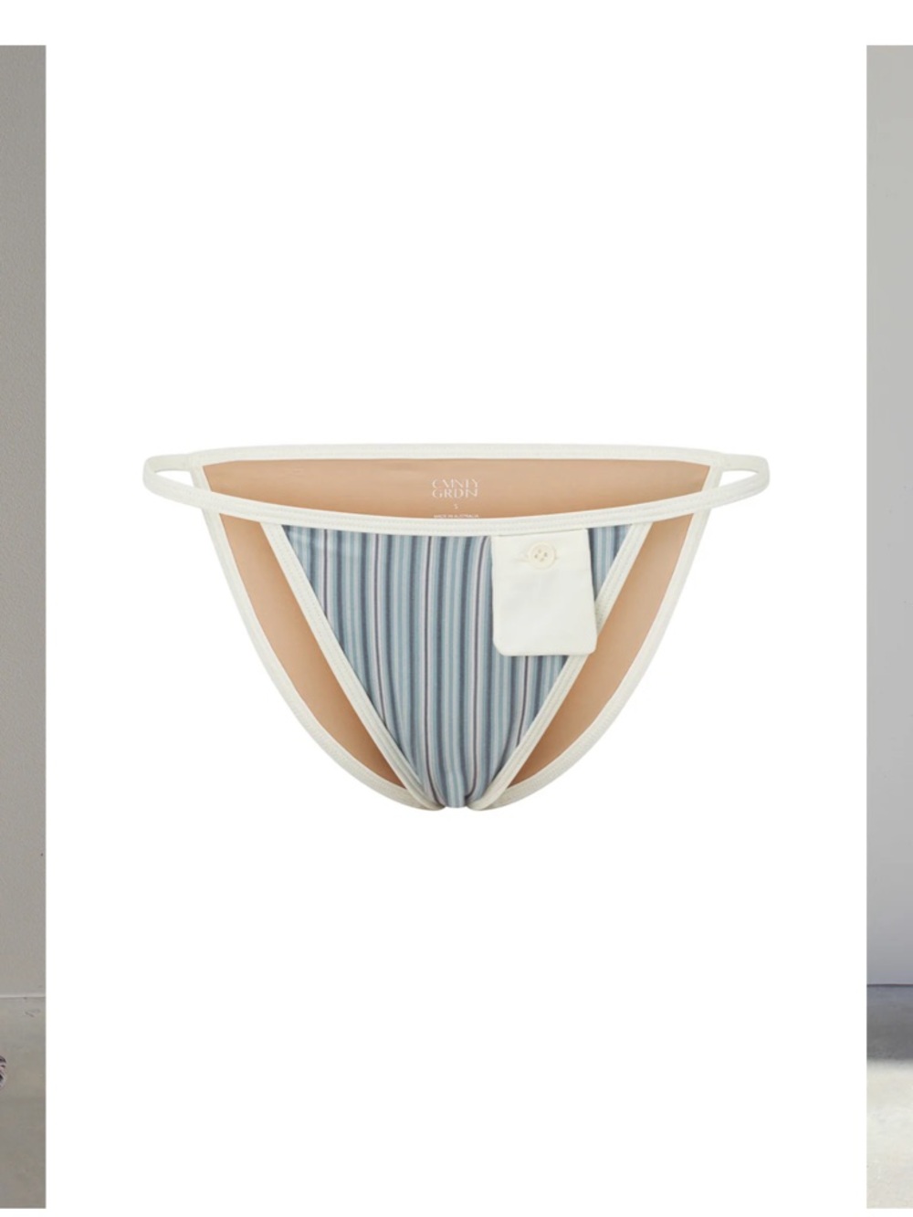 Striped Blue Bikini Bottom with White Trim